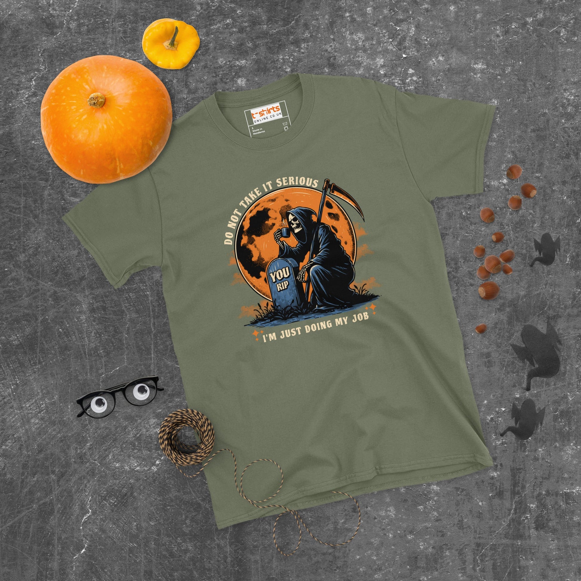 Funny Grim Reaper T-Shirt - Funny Halloween Tee - Military Green - T-Shirts Online