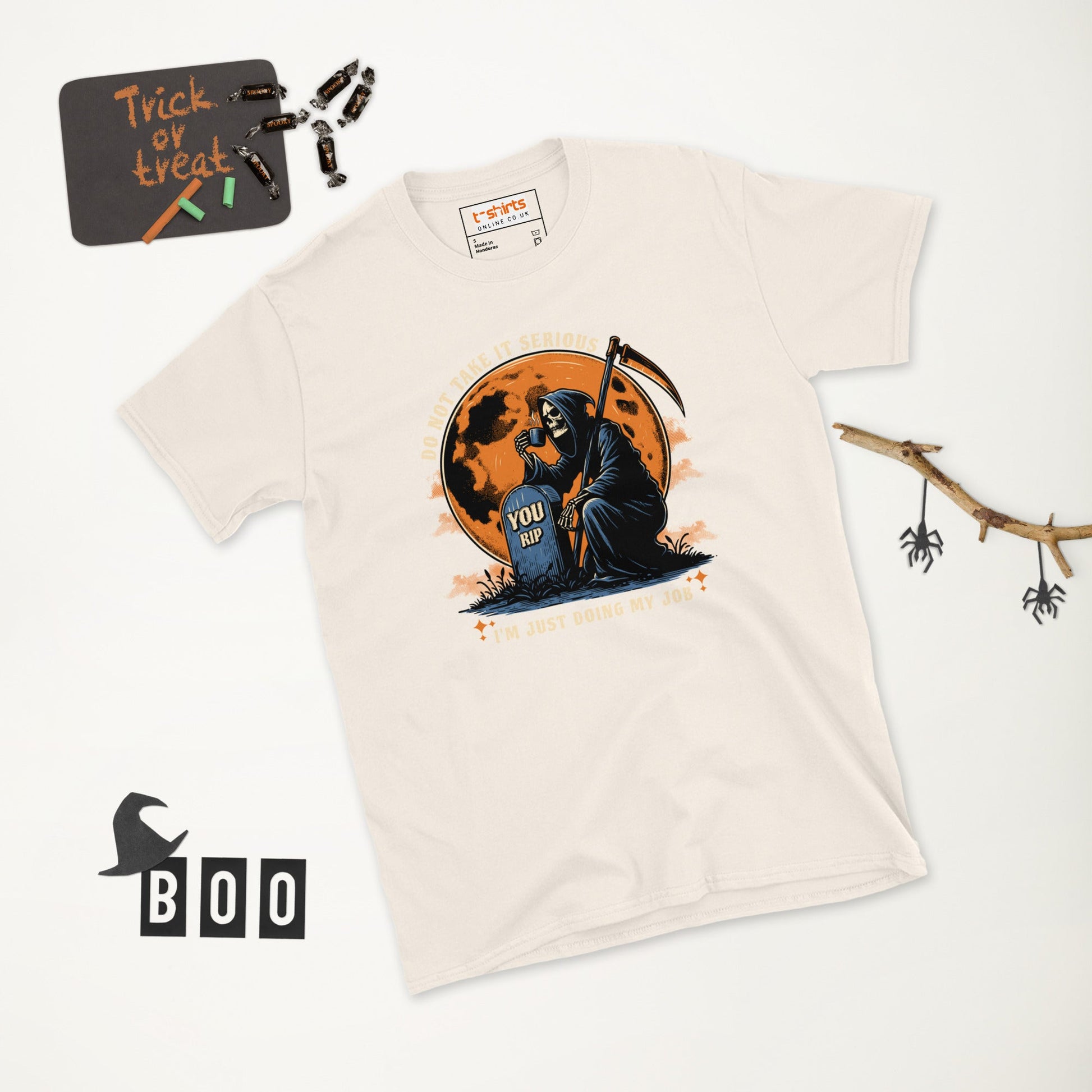Funny Grim Reaper T-Shirt - Funny Halloween Tee - Natural - T-Shirts Online