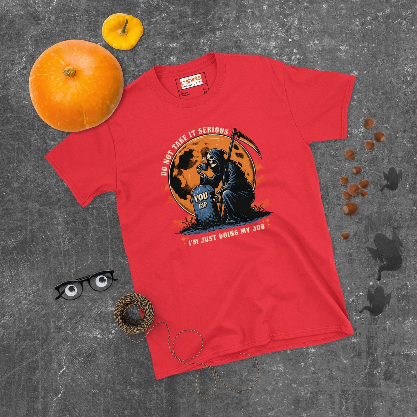 Funny Grim Reaper T-Shirt - Funny Halloween Tee - Red - T-Shirts Online