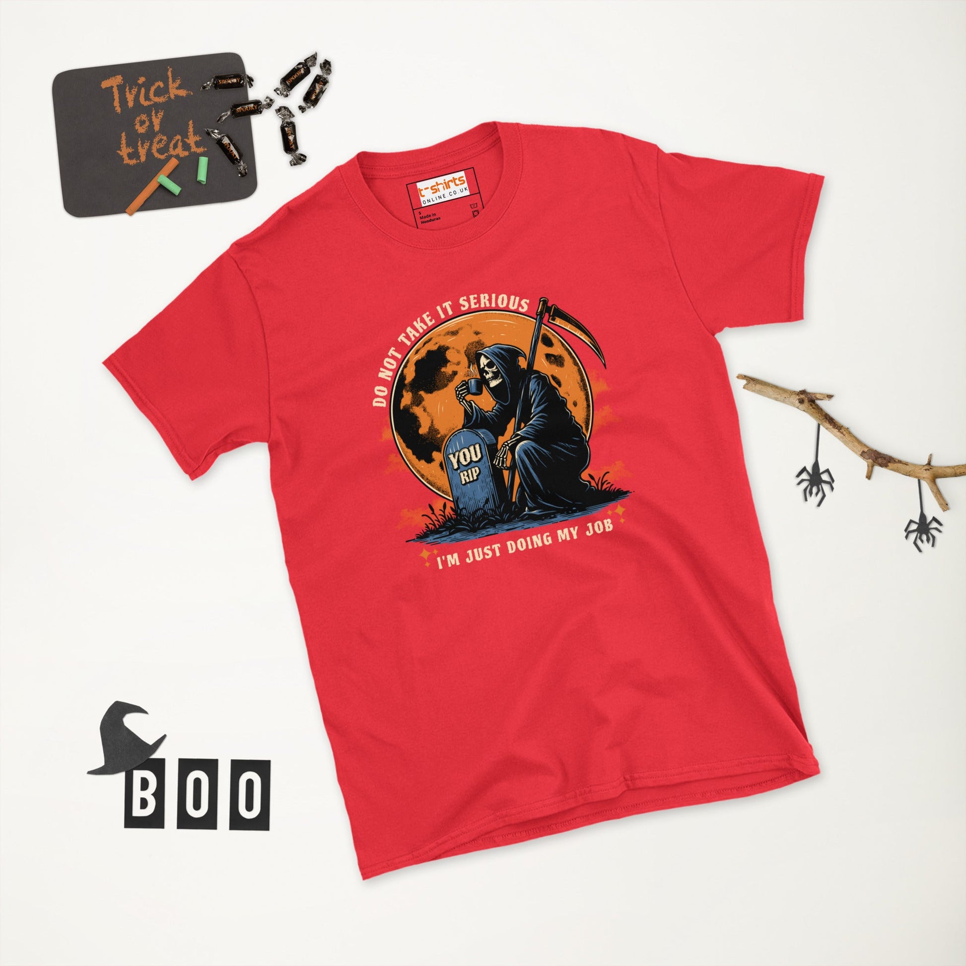 Funny Grim Reaper T-Shirt - Funny Halloween Tee - Red - T-Shirts Online