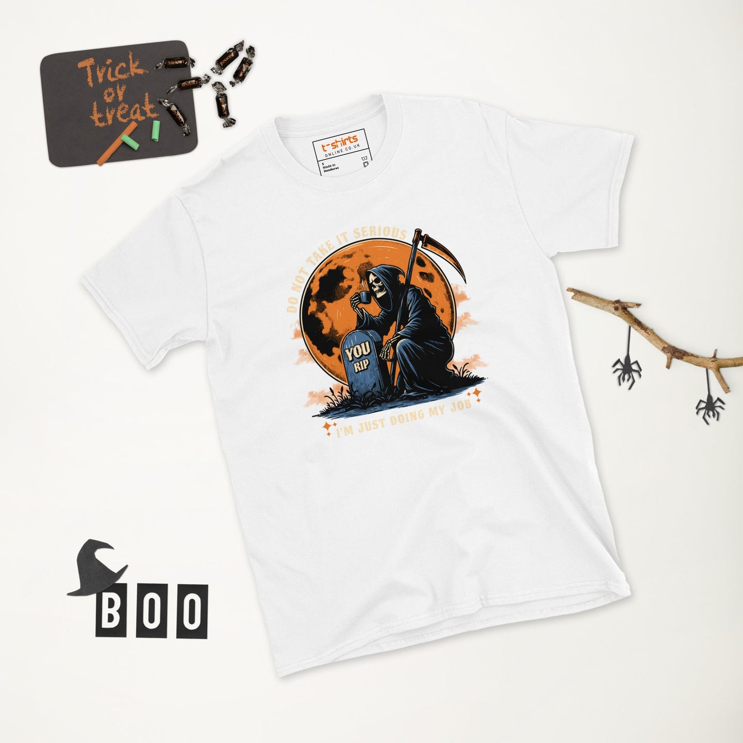 Funny Grim Reaper T-Shirt - Funny Halloween Tee - White - T-Shirts Online