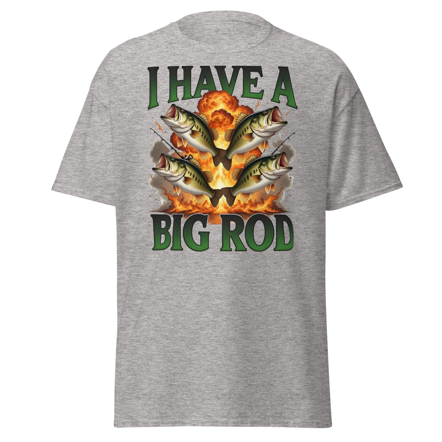 Funny I Have A Big Rod Fishing T-Shirt - Bass Fishing Tee - Sport Grey - T-Shirts Online