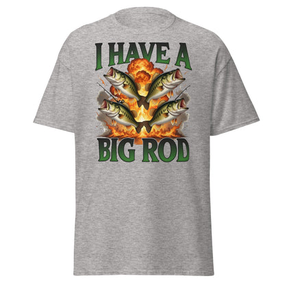 Funny I Have A Big Rod Fishing T-Shirt - Bass Fishing Tee - Sport Grey - T-Shirts Online