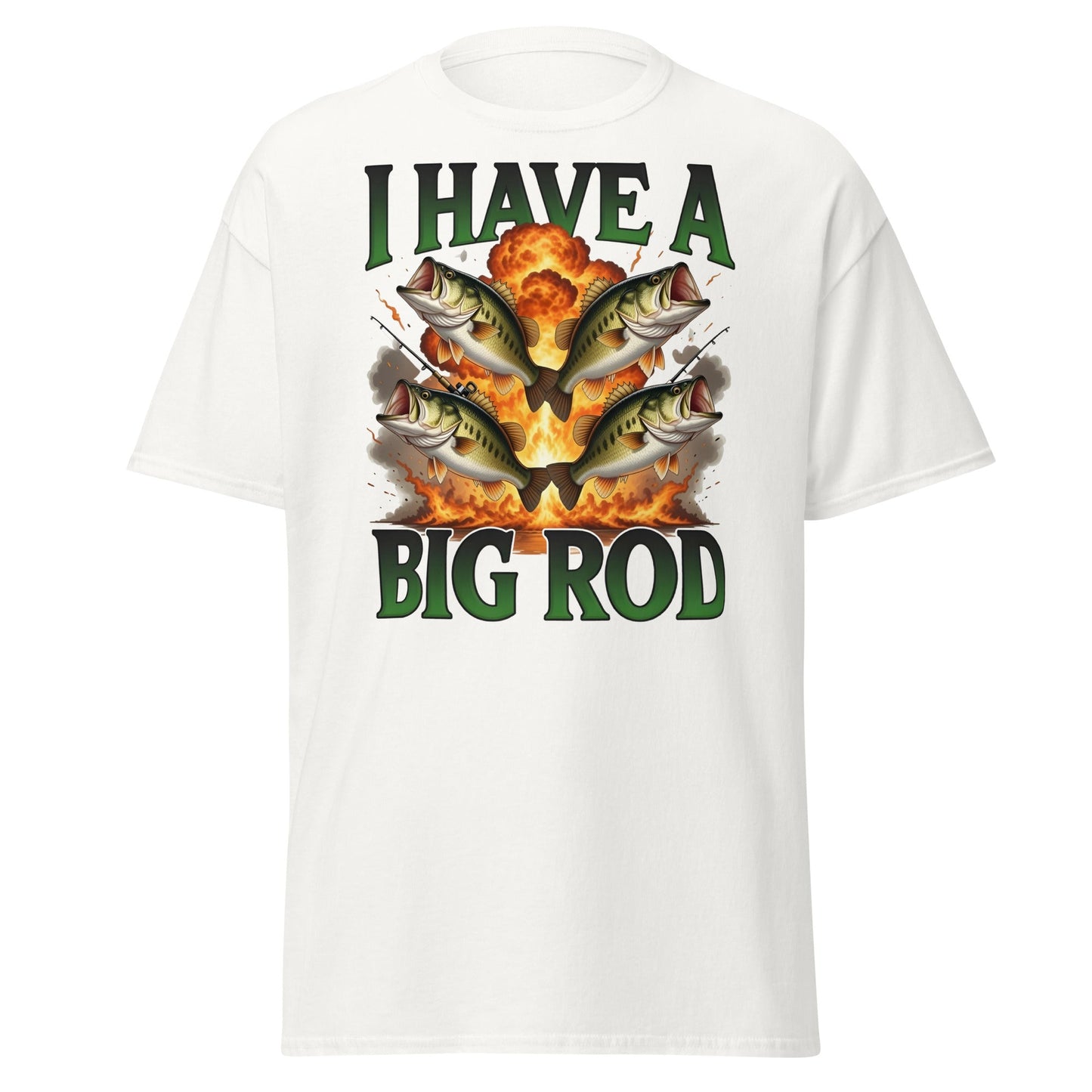 Funny I Have A Big Rod Fishing T-Shirt - Bass Fishing Tee - White - T-Shirts Online