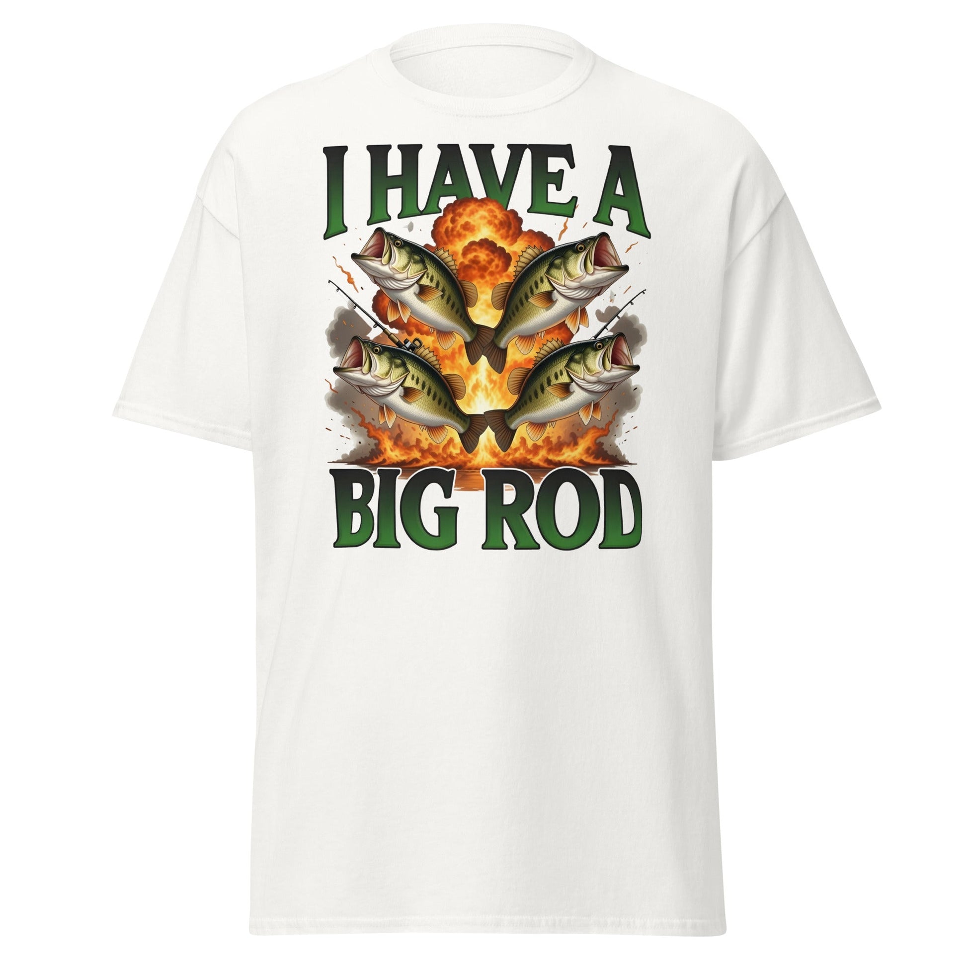Funny I Have A Big Rod Fishing T-Shirt - Bass Fishing Tee - White - T-Shirts Online