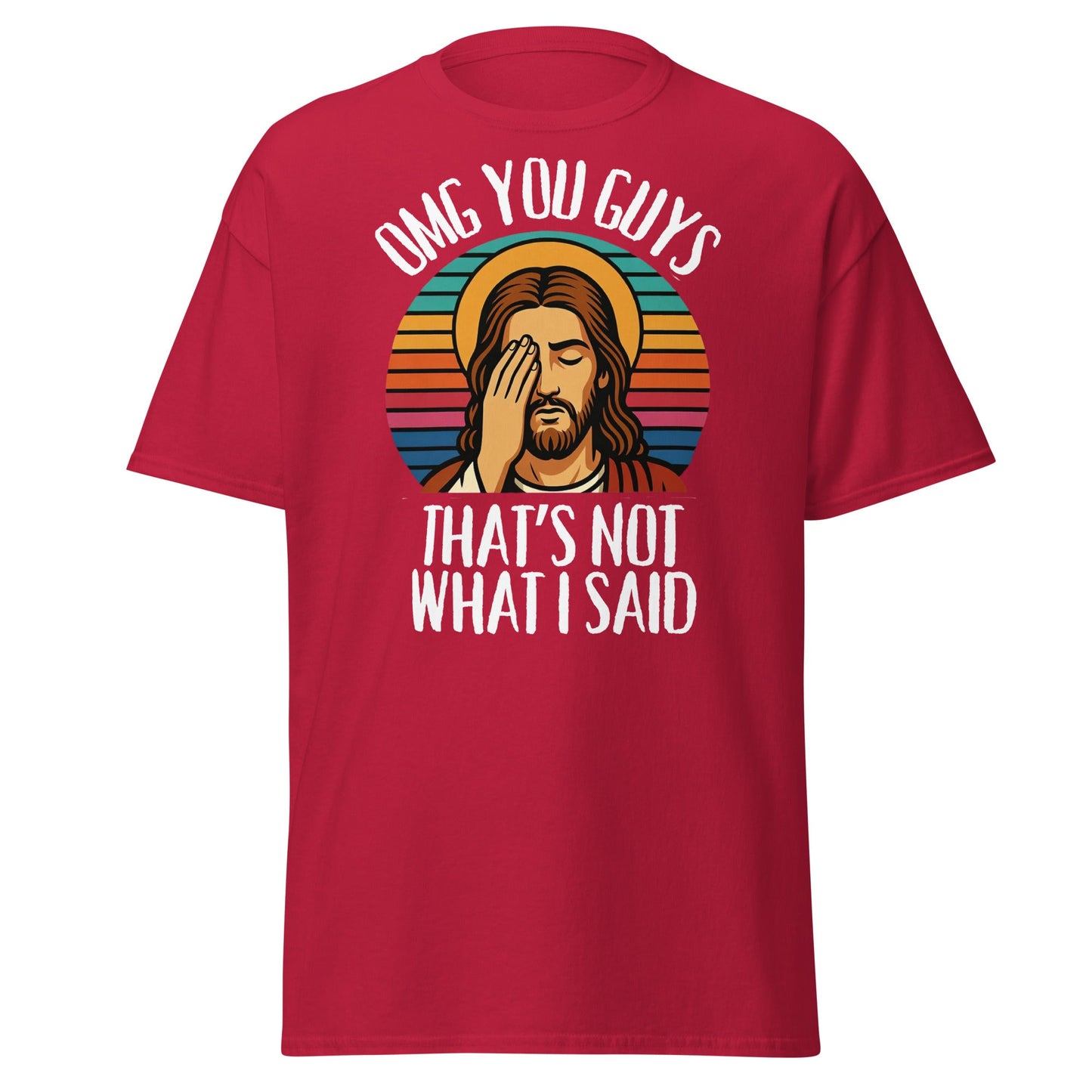 Funny Jesus Facepalm T-Shirt - Retro Sarcastic Graphic Tee - Cardinal - T-Shirts Online