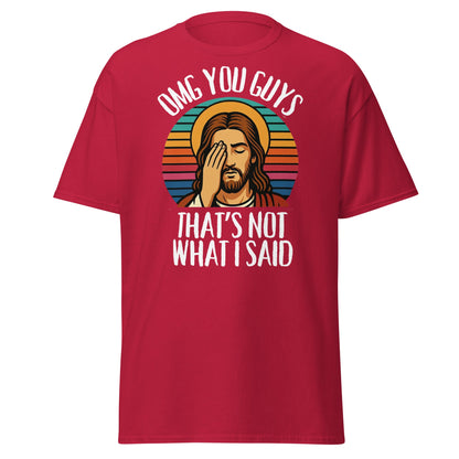 Funny Jesus Facepalm T-Shirt - Retro Sarcastic Graphic Tee - Cardinal - T-Shirts Online