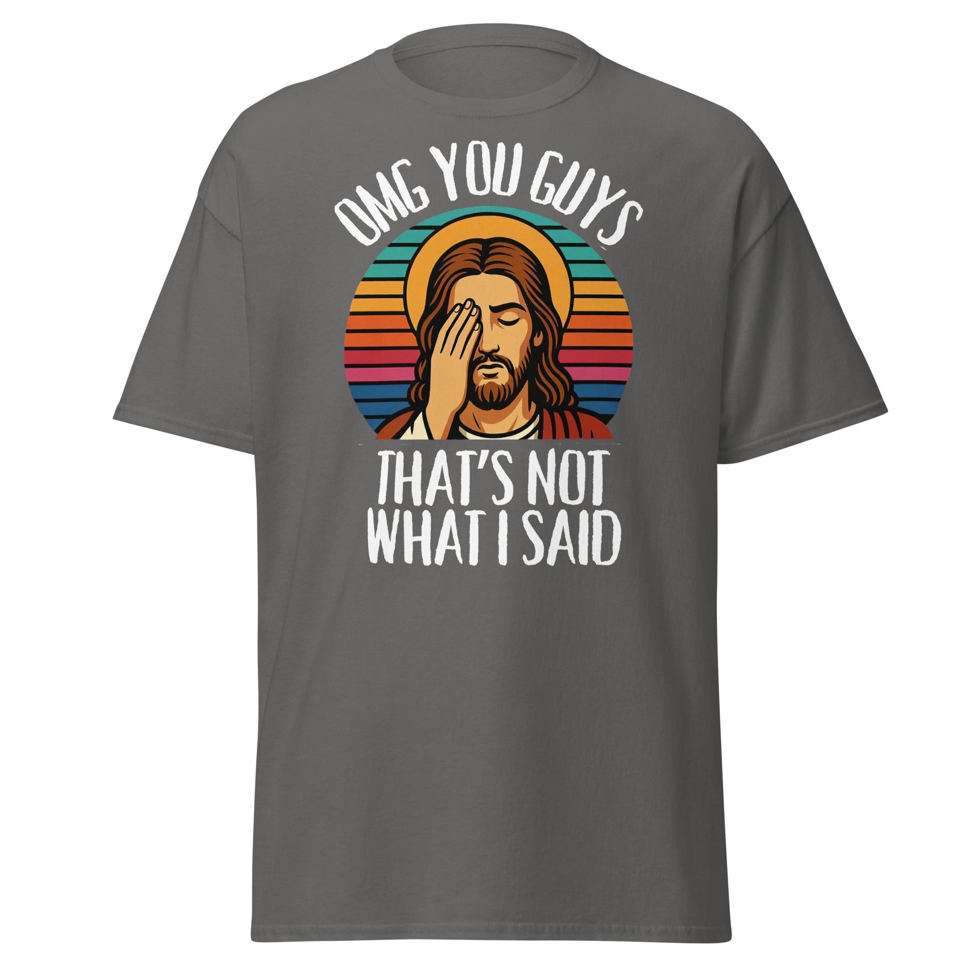 Funny Jesus Facepalm T-Shirt - Retro Sarcastic Graphic Tee - Charcoal - T-Shirts Online