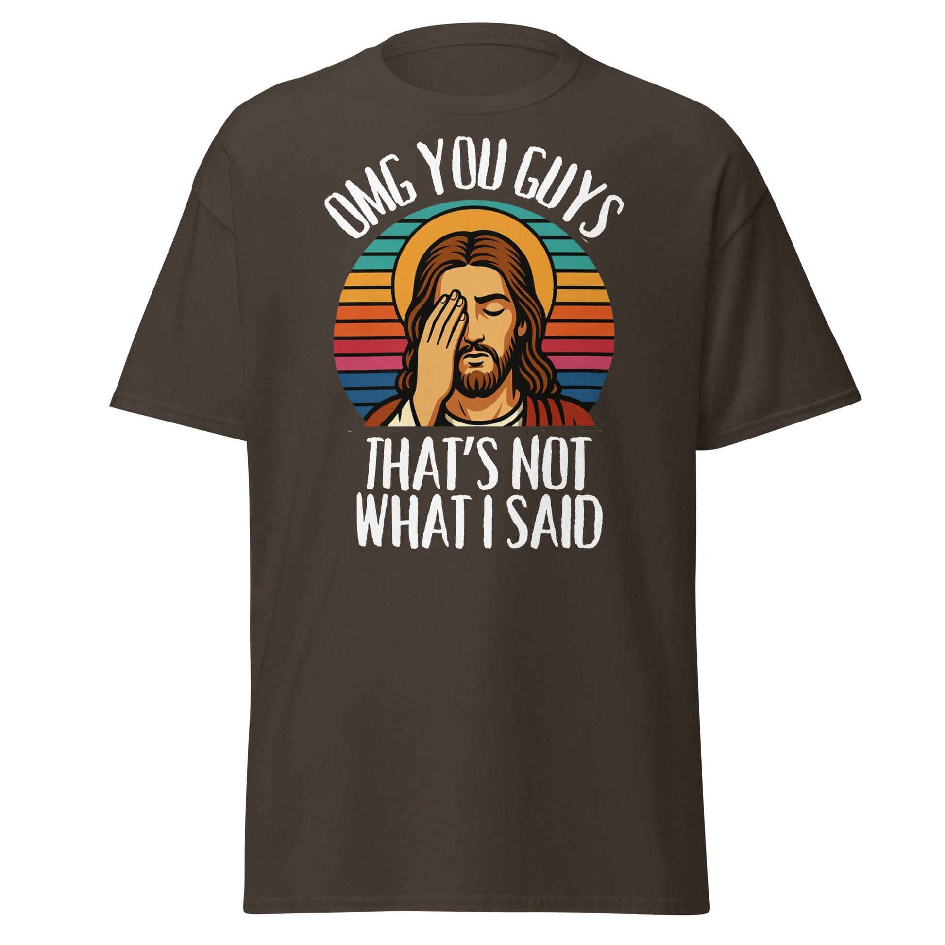 Funny Jesus Facepalm T-Shirt - Retro Sarcastic Graphic Tee - Dark Chocolate - T-Shirts Online