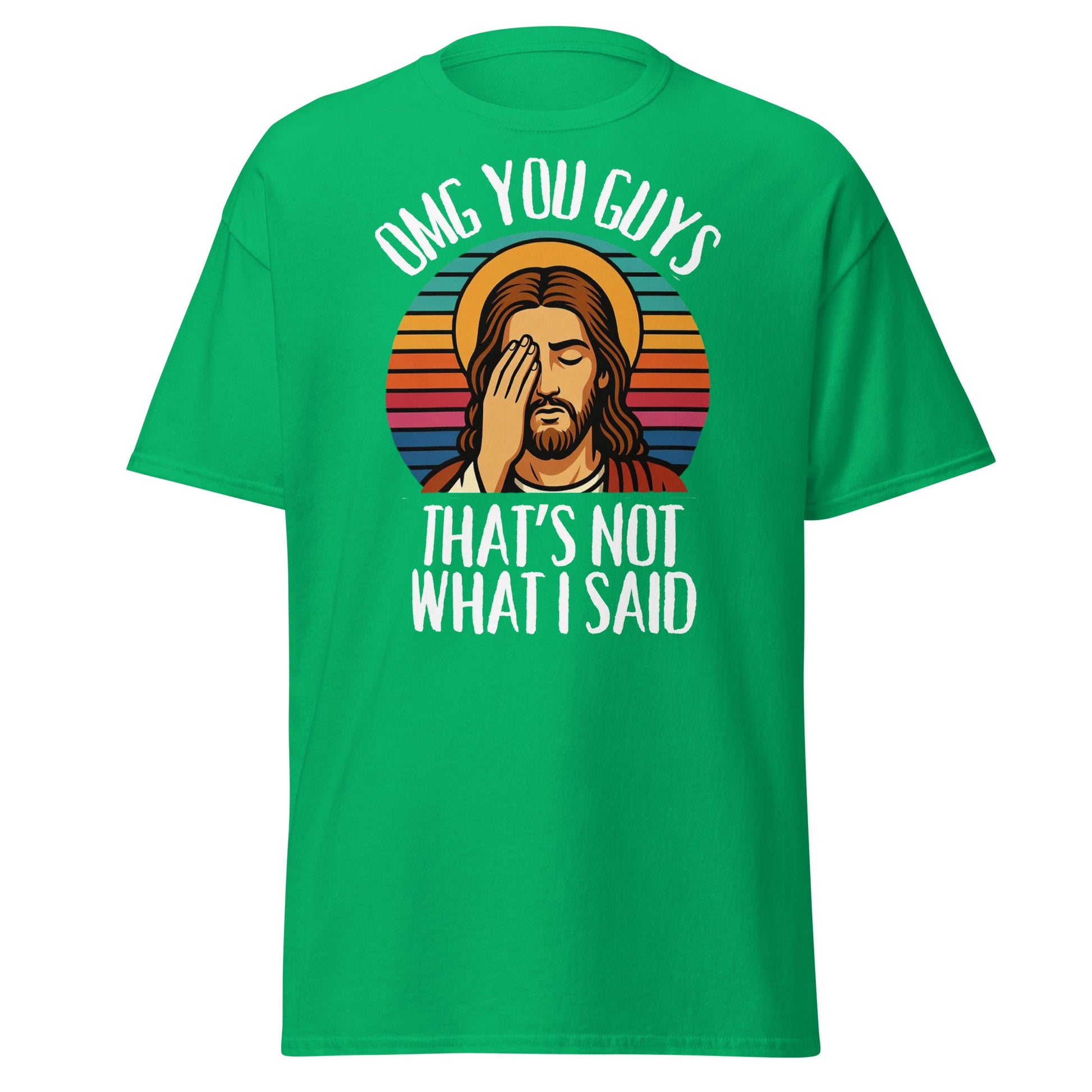 Funny Jesus Facepalm T-Shirt - Retro Sarcastic Graphic Tee - Irish Green - T-Shirts Online