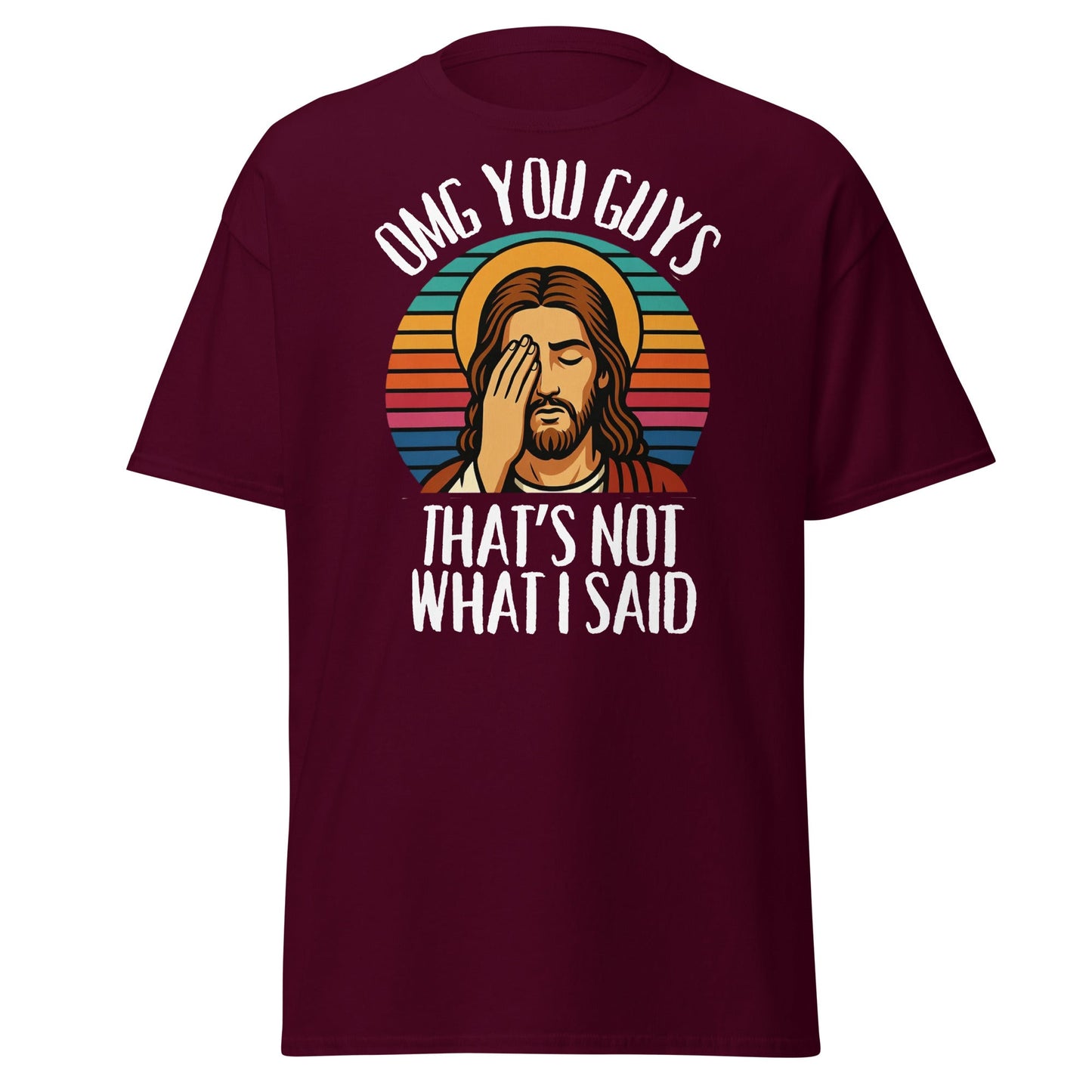 Funny Jesus Facepalm T-Shirt - Retro Sarcastic Graphic Tee - Maroon - T-Shirts Online