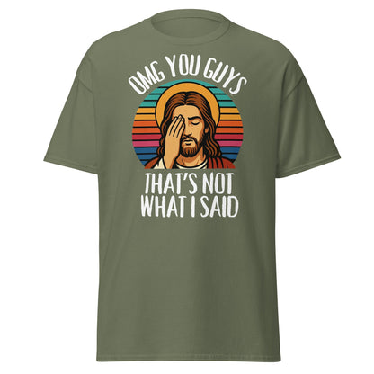 Funny Jesus Facepalm T-Shirt - Retro Sarcastic Graphic Tee - Military Green - T-Shirts Online