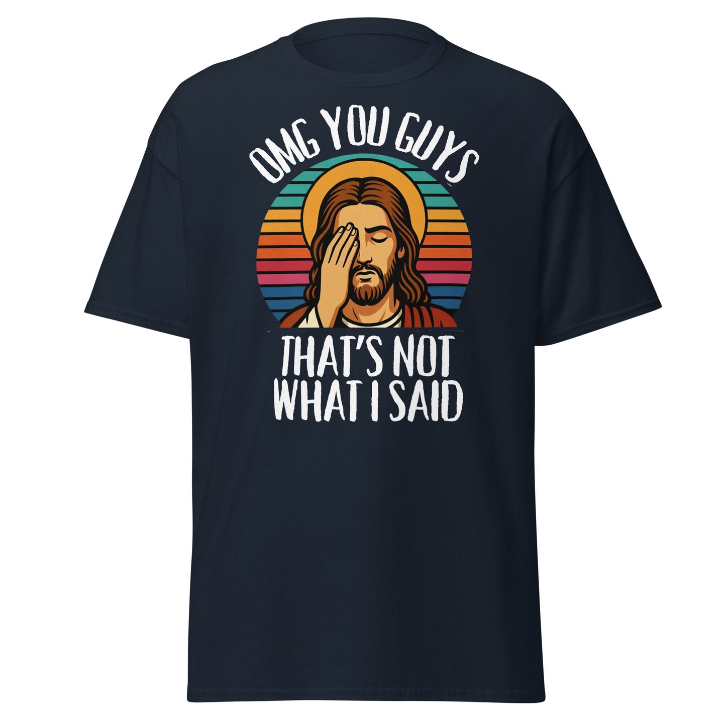 Funny Jesus Facepalm T-Shirt - Retro Sarcastic Graphic Tee - Navy - T-Shirts Online