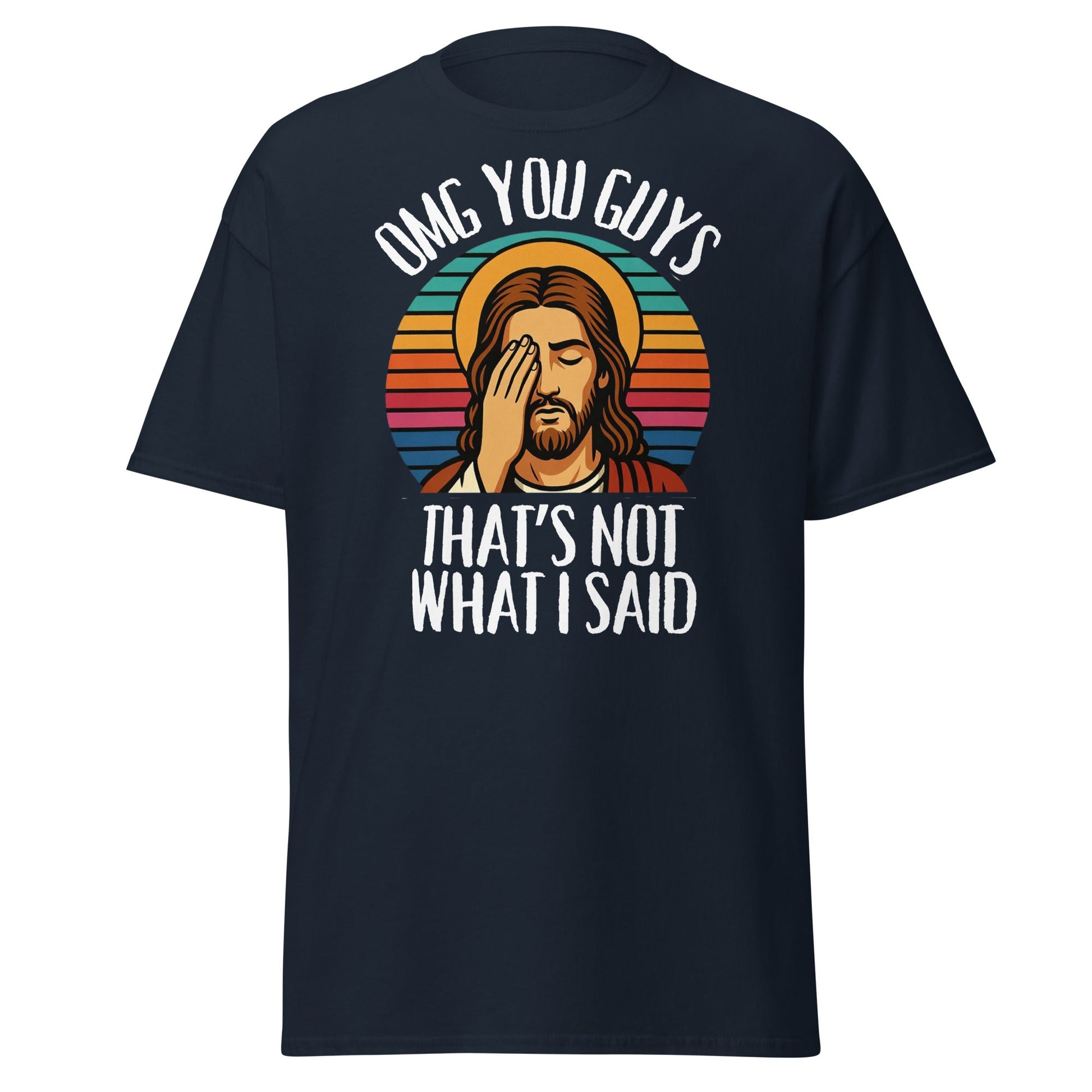 Funny Jesus Facepalm T-Shirt - Retro Sarcastic Graphic Tee - Navy - T-Shirts Online