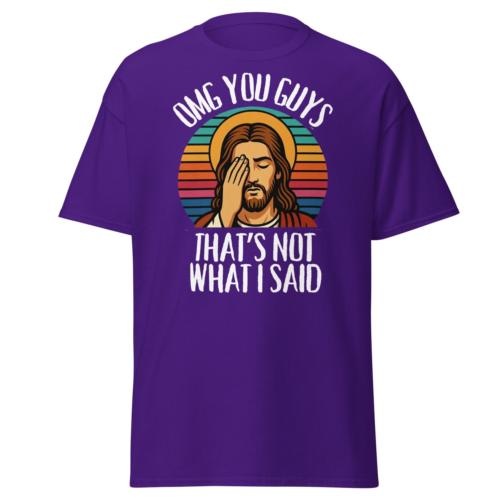 Funny Jesus Facepalm T-Shirt - Retro Sarcastic Graphic Tee - Purple - T-Shirts Online