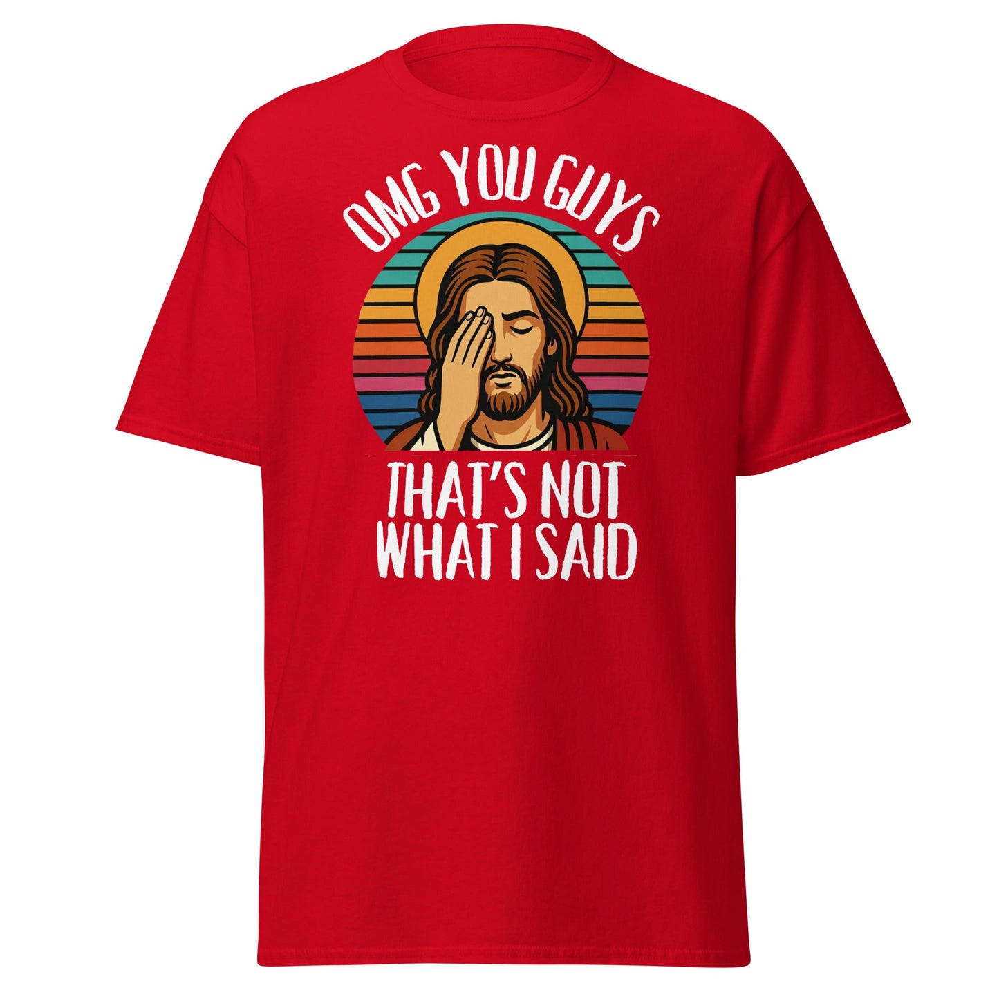 Funny Jesus Facepalm T-Shirt - Retro Sarcastic Graphic Tee - Red - T-Shirts Online