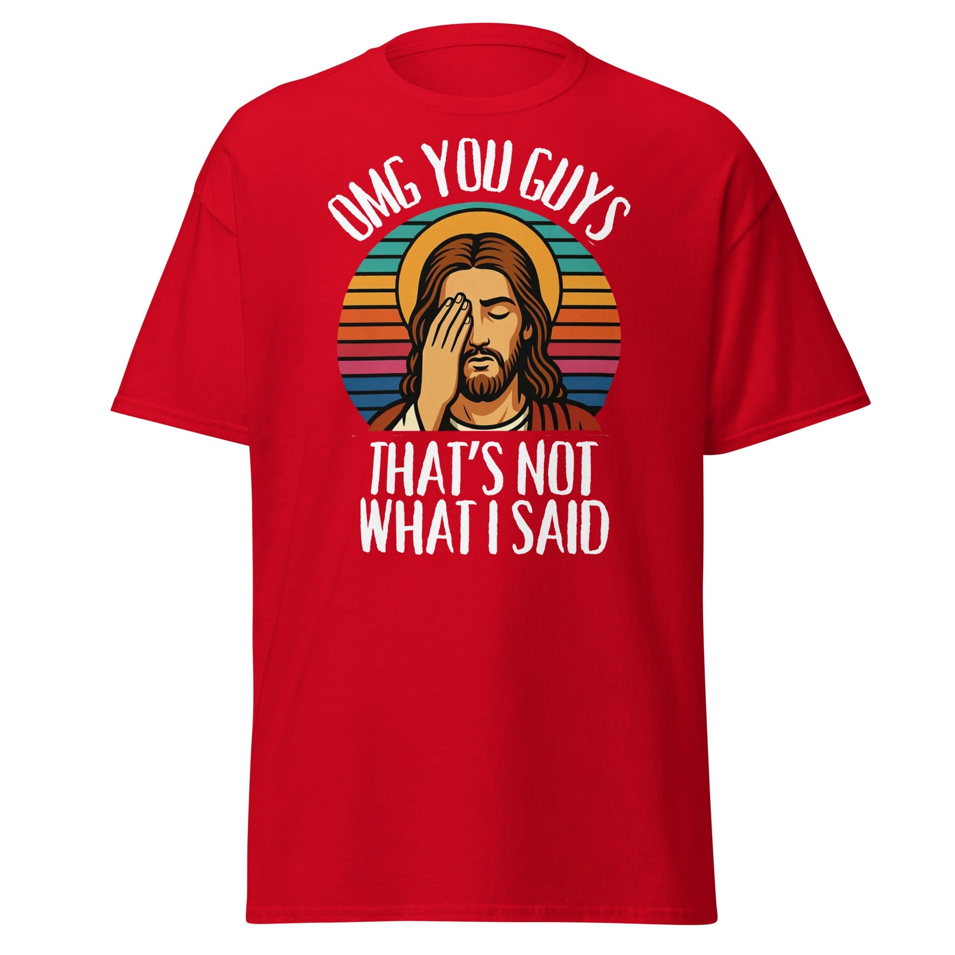 Funny Jesus Facepalm T-Shirt - Retro Sarcastic Graphic Tee - Red - T-Shirts Online