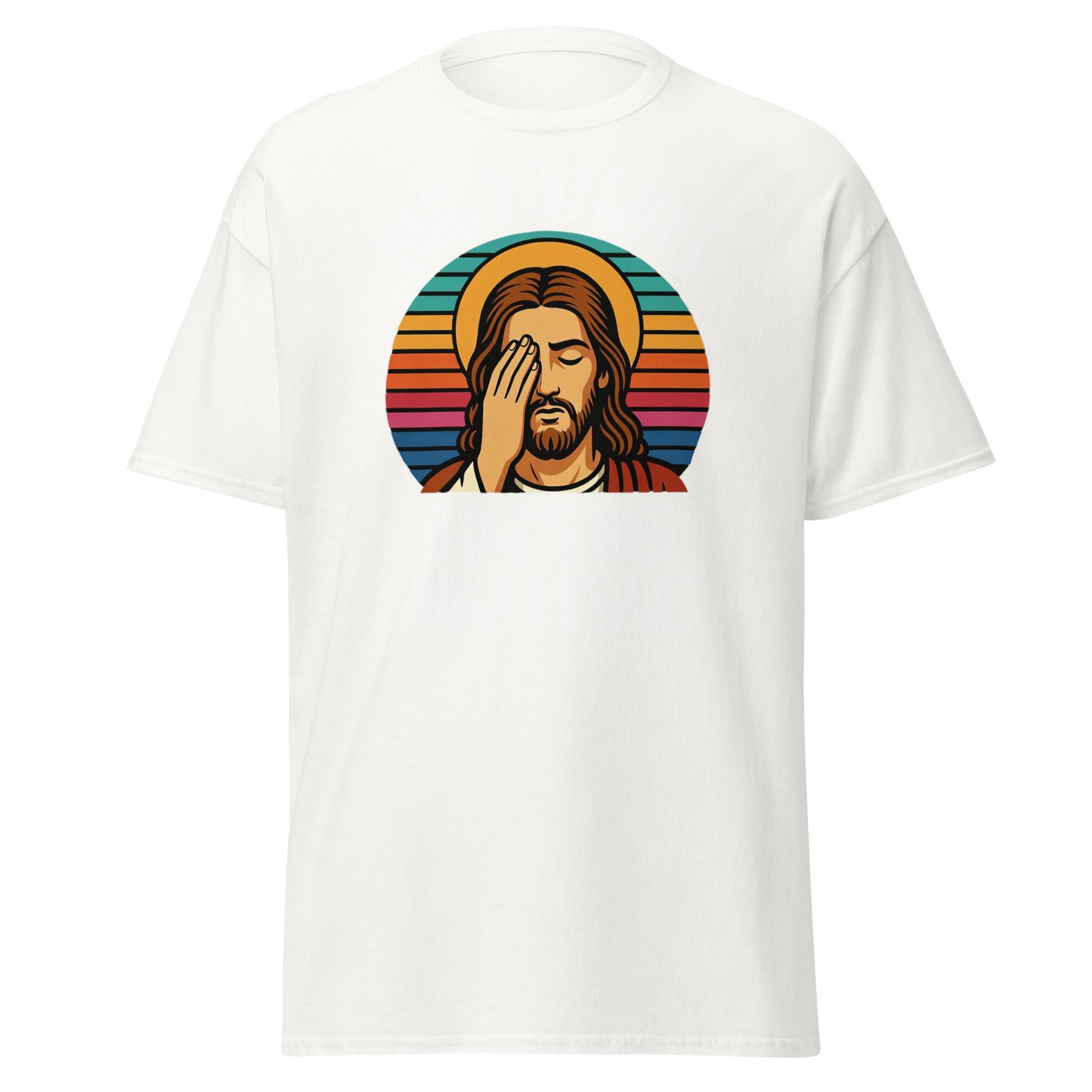 Funny Jesus Facepalm T-Shirt - Retro Sarcastic Graphic Tee - White - T-Shirts Online