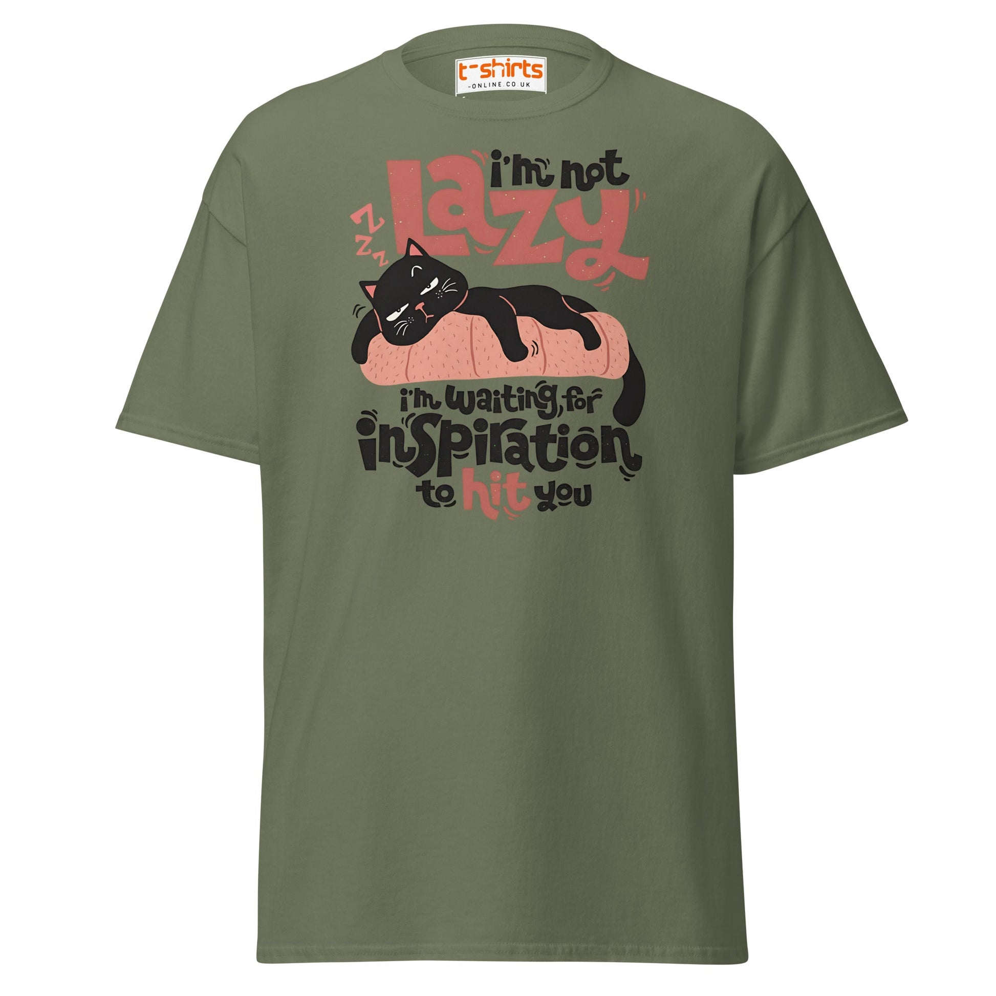 Funny Lazy Cat T-Shirt – Inspiration Humor Tee - Military Green - T-Shirts Online
