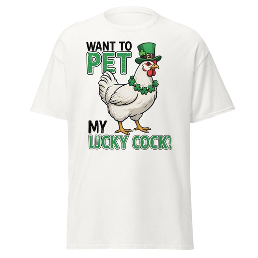 Funny Lucky Cock St. Patrick’s Day T-Shirt – Adult Humor - White - T-Shirts Online