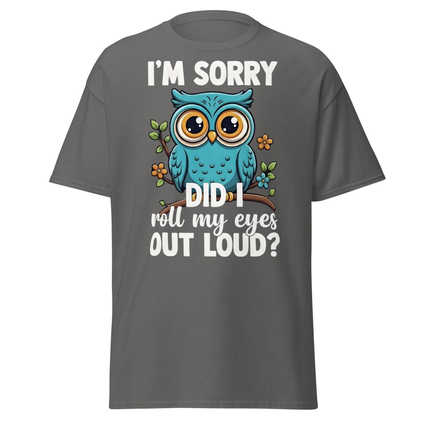 Funny Owl Eye Roll T-Shirt - Sarcastic Humor Graphic Tee - Charcoal - T-Shirts Online