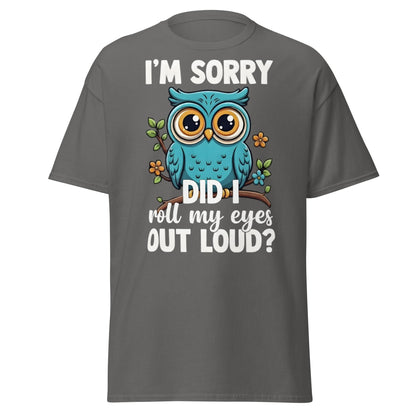 Funny Owl Eye Roll T-Shirt - Sarcastic Humor Graphic Tee - Charcoal - T-Shirts Online