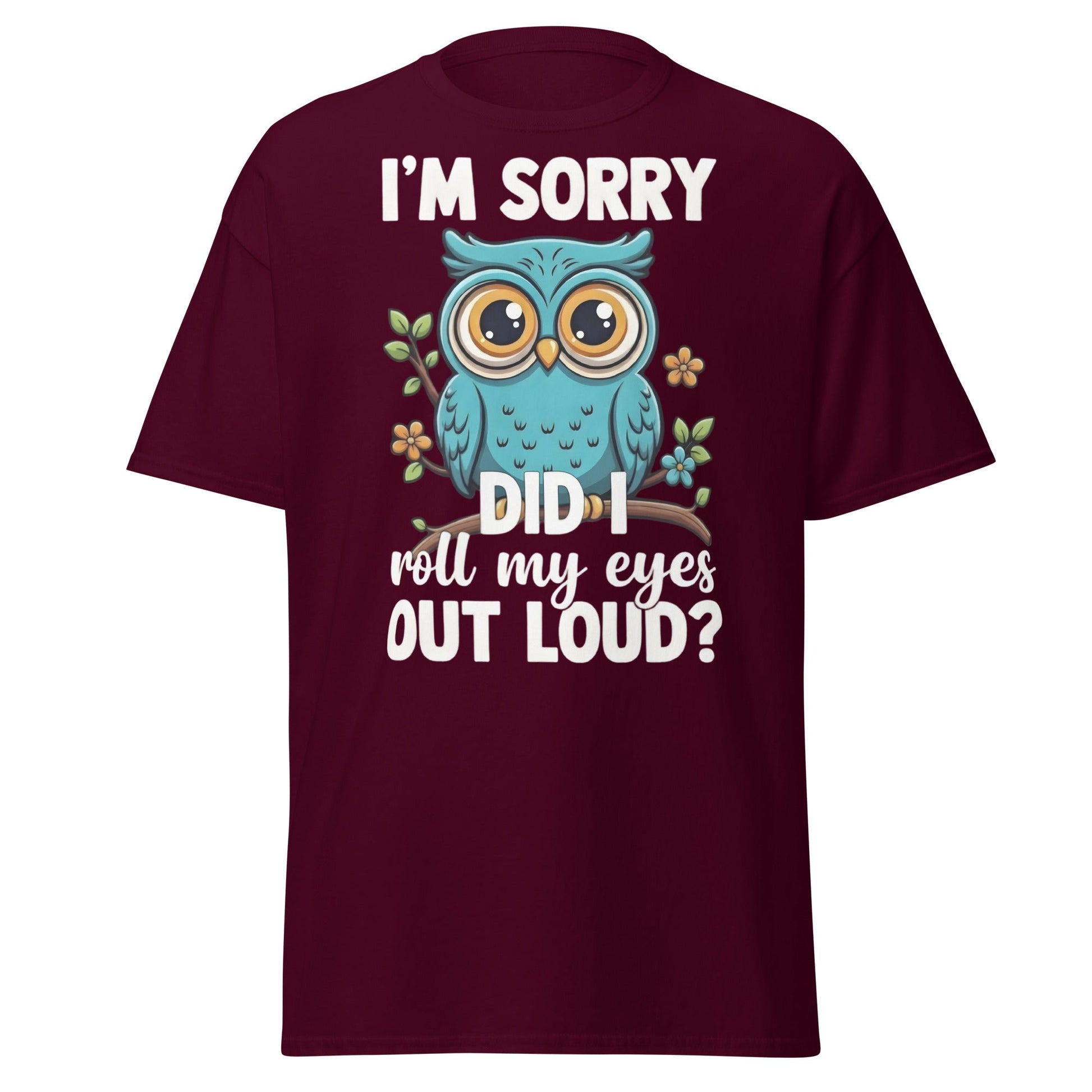 Funny Owl Eye Roll T-Shirt - Sarcastic Humor Graphic Tee - Maroon - T-Shirts Online