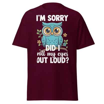 Funny Owl Eye Roll T-Shirt - Sarcastic Humor Graphic Tee - Maroon - T-Shirts Online