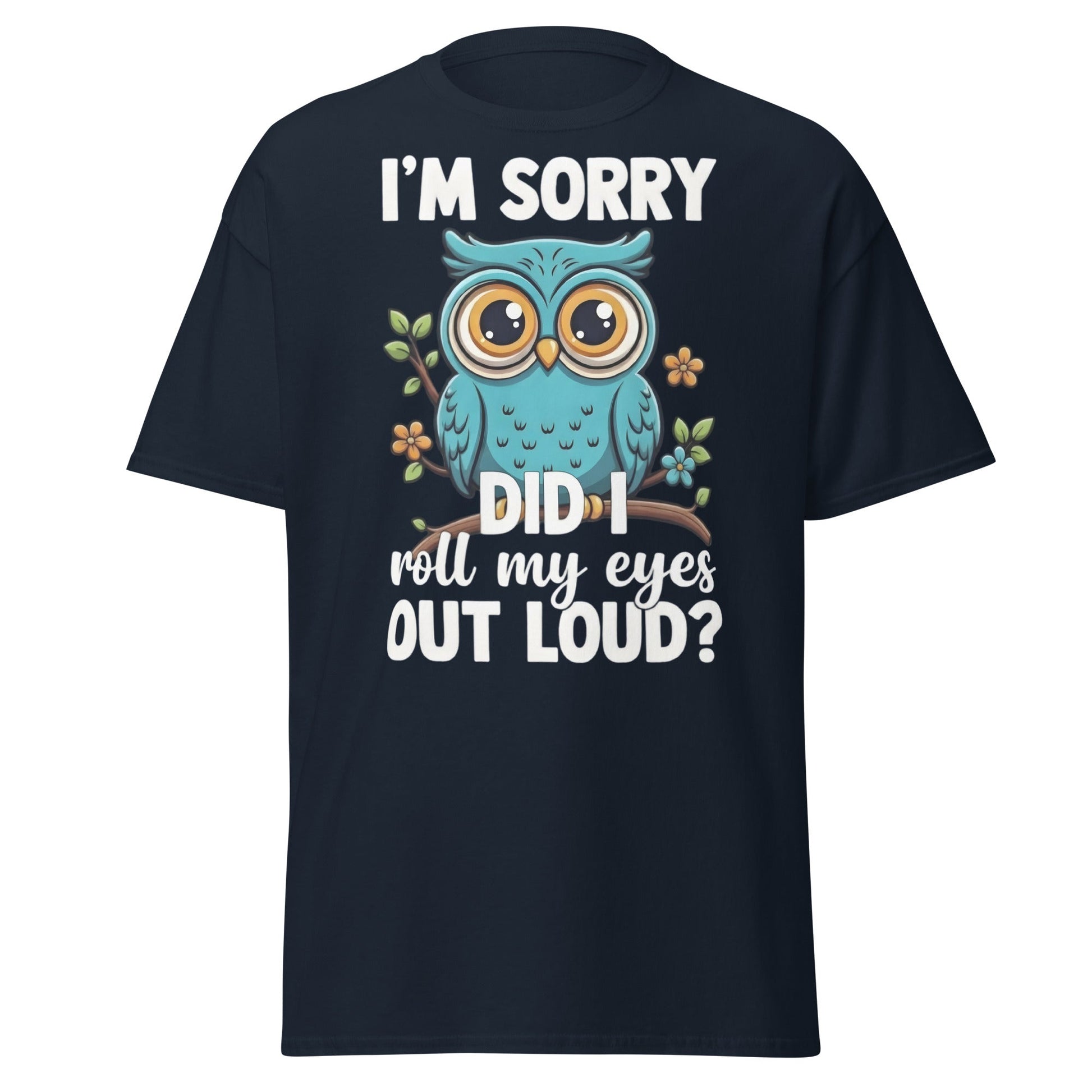 Funny Owl Eye Roll T-Shirt - Sarcastic Humor Graphic Tee - Navy - T-Shirts Online