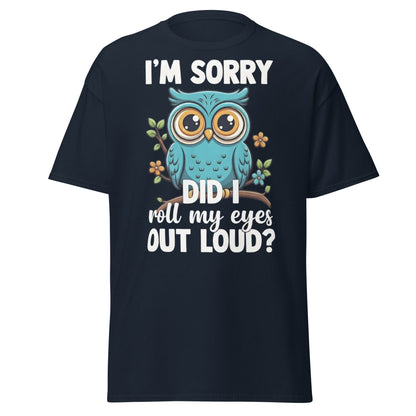 Funny Owl Eye Roll T-Shirt - Sarcastic Humor Graphic Tee - Navy - T-Shirts Online