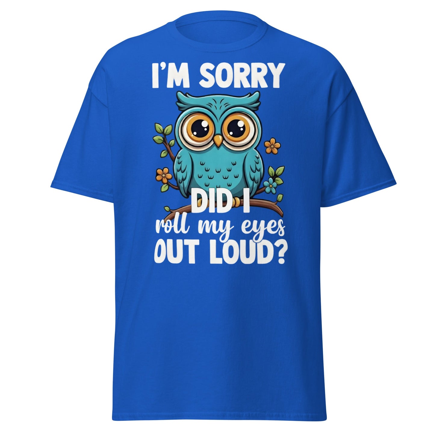 Funny Owl Eye Roll T-Shirt - Sarcastic Humor Graphic Tee - Royal - T-Shirts Online