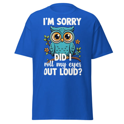 Funny Owl Eye Roll T-Shirt - Sarcastic Humor Graphic Tee - Royal - T-Shirts Online
