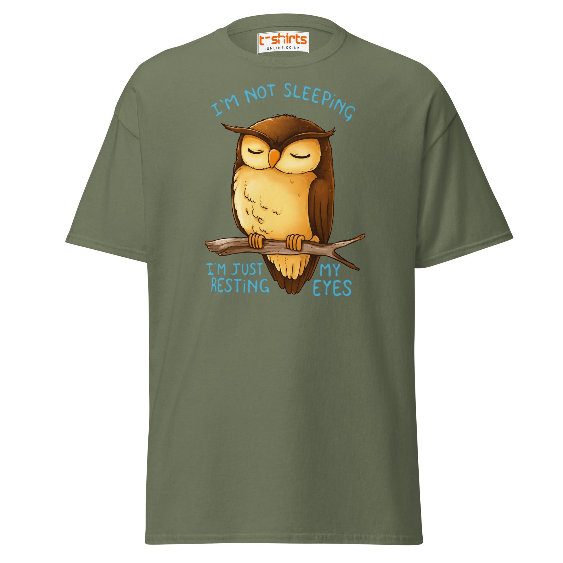 Funny Owl T-Shirt – I’m Not Sleeping Resting My Eyes Tee - Military Green - T-Shirts Online