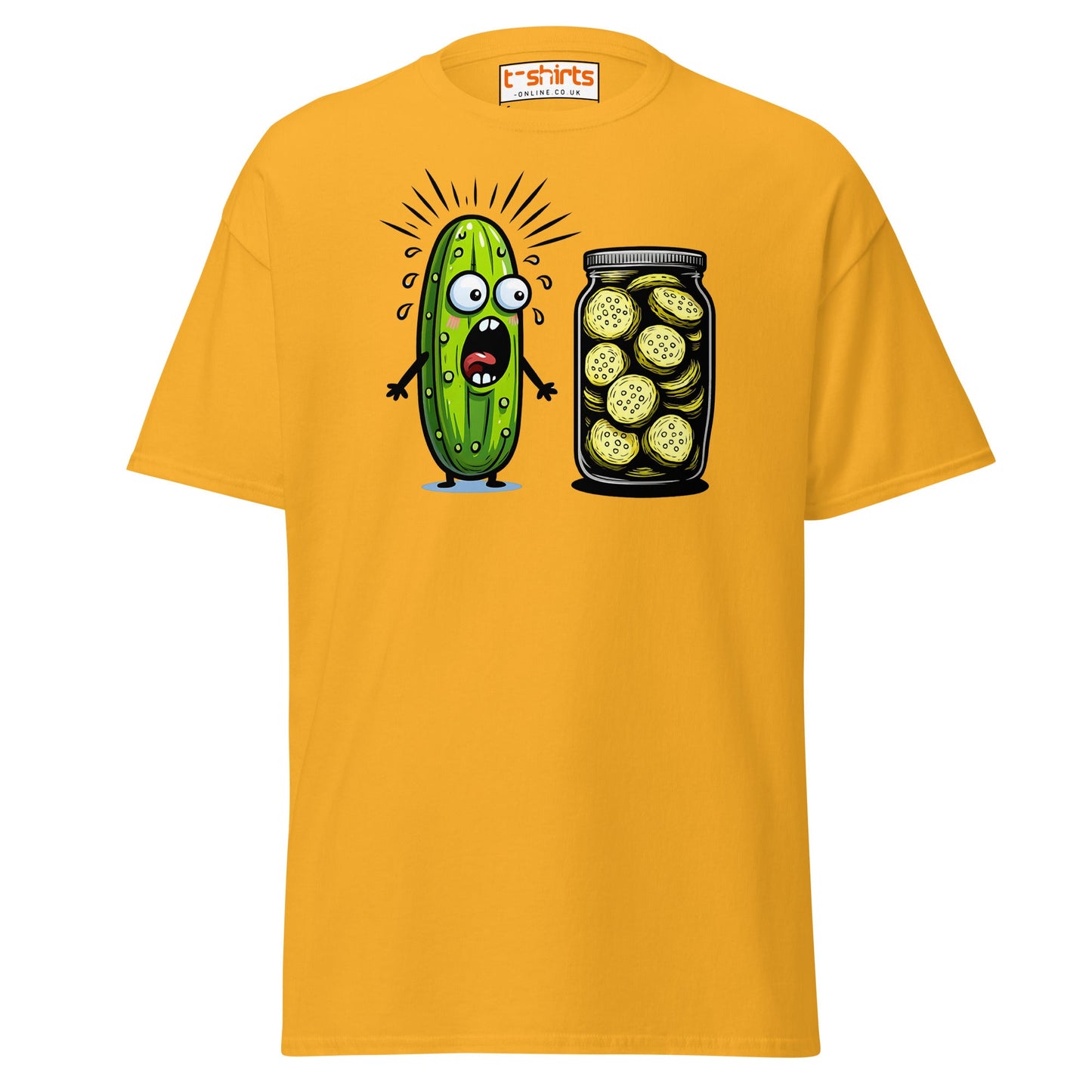 Funny Pickle Cucumber T-Shirt – Cartoon Humor Tee - Gold - T-Shirts Online