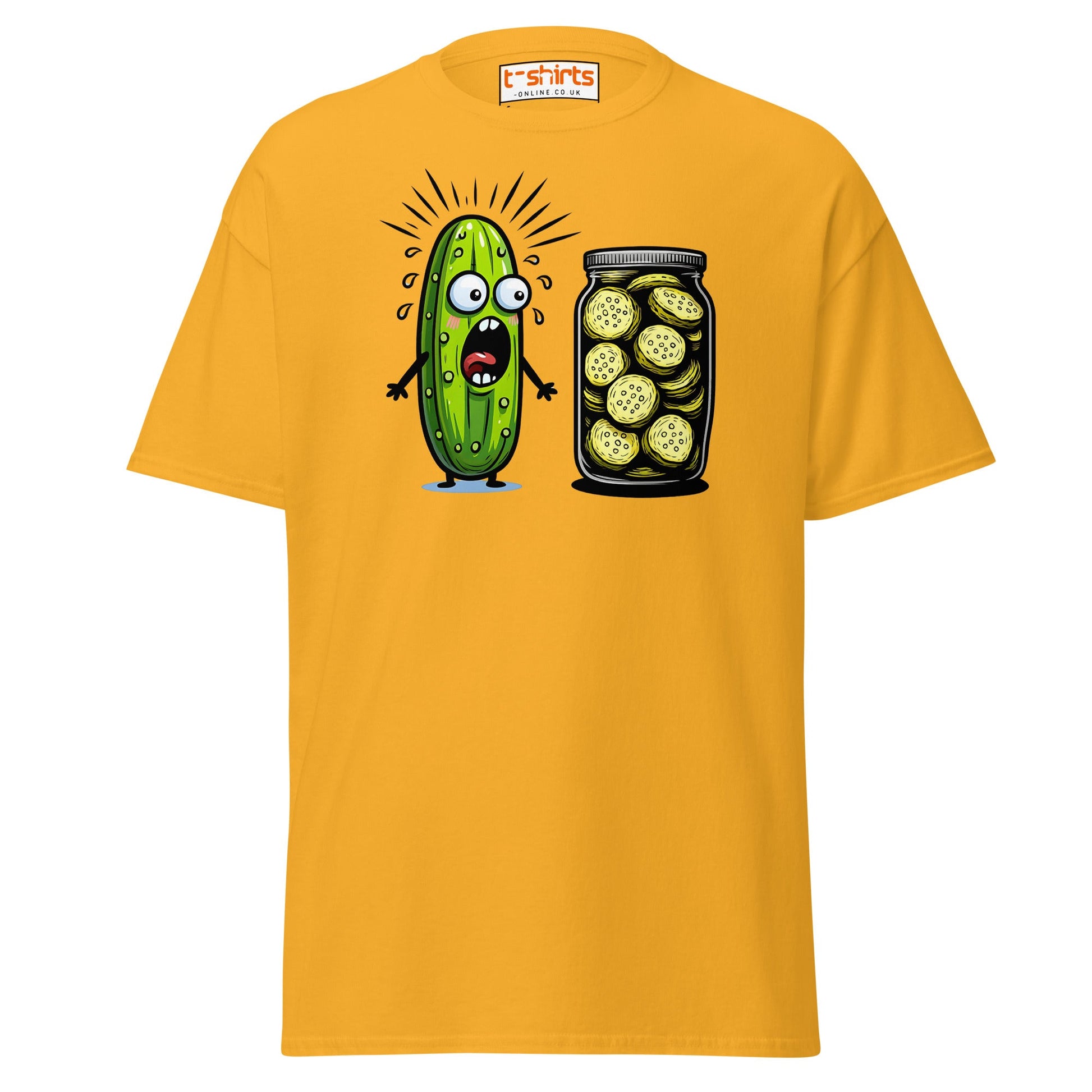 Funny Pickle Cucumber T-Shirt – Cartoon Humor Tee - Gold - T-Shirts Online
