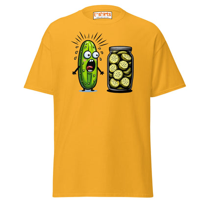 Funny Pickle Cucumber T-Shirt – Cartoon Humor Tee - Gold - T-Shirts Online