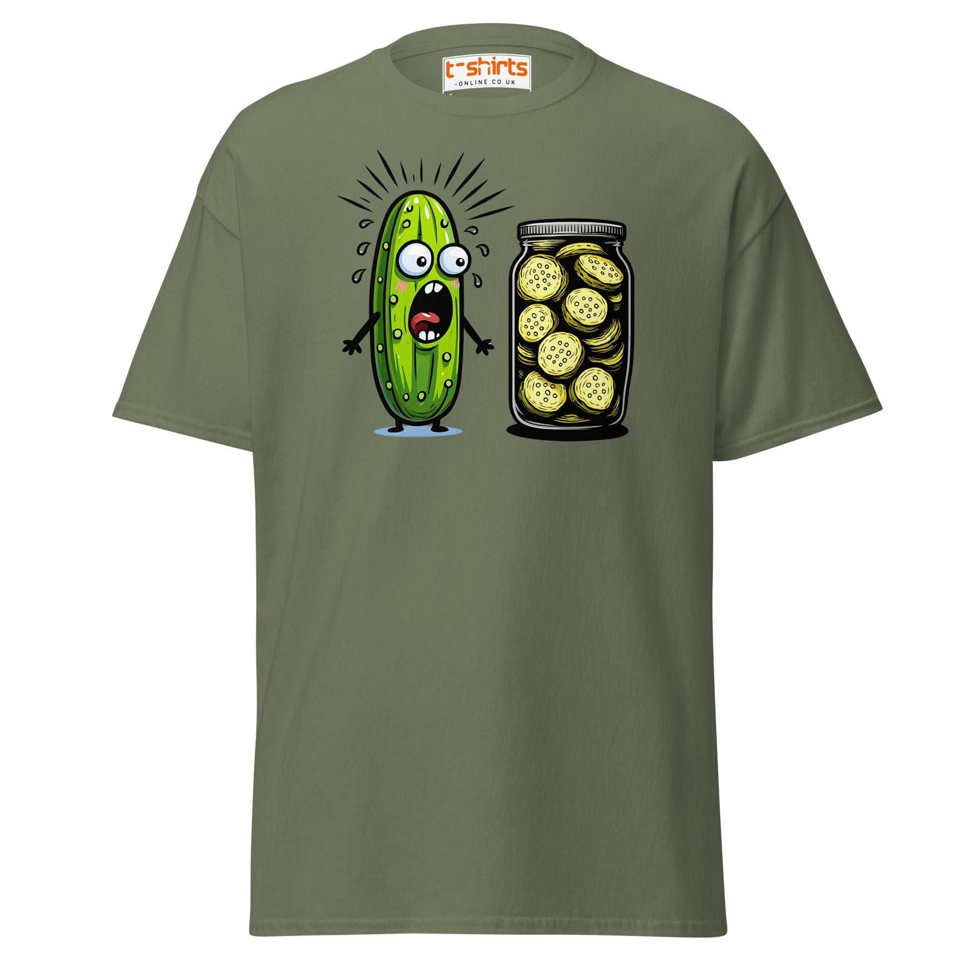 Funny Pickle Cucumber T-Shirt – Cartoon Humor Tee - Military Green - T-Shirts Online