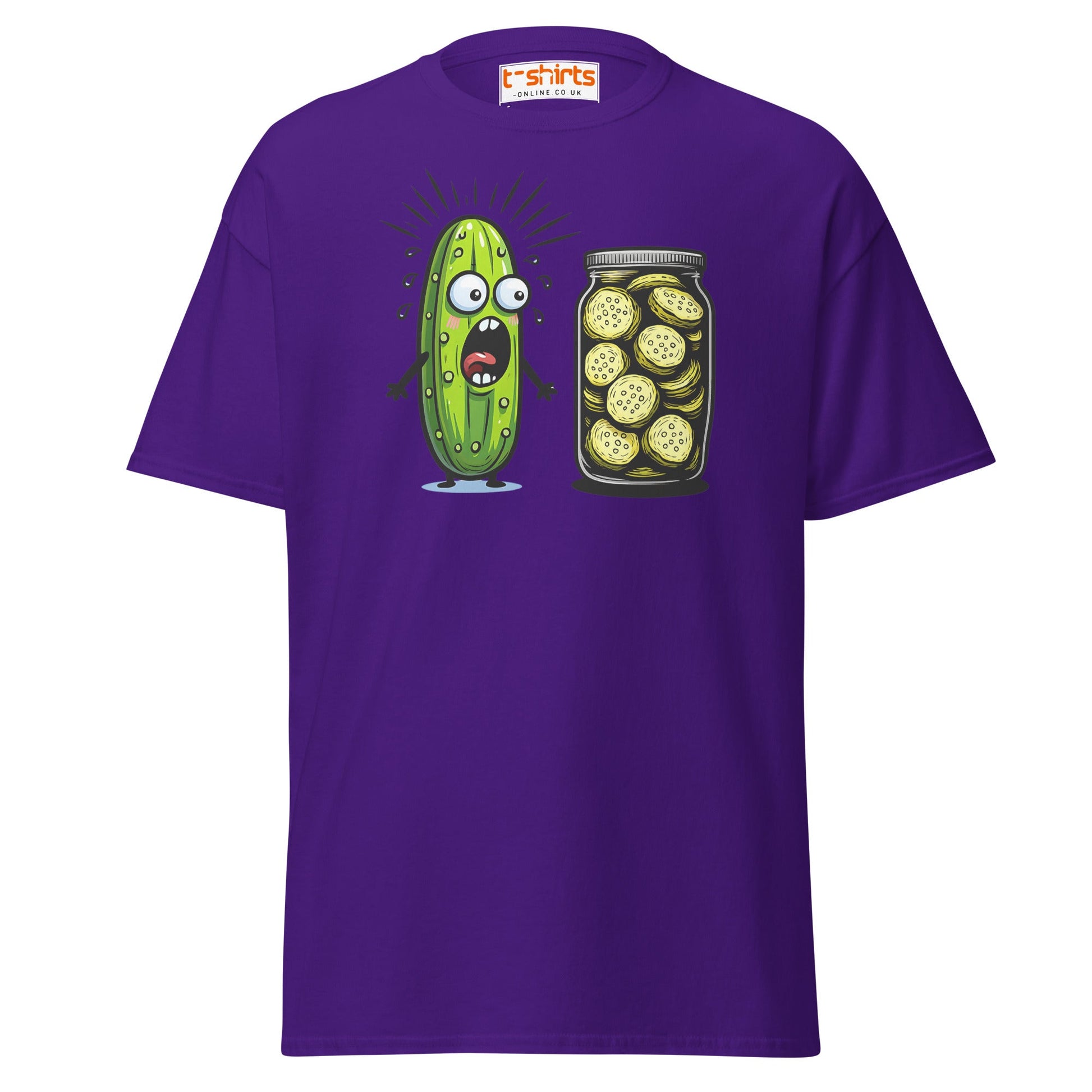 Funny Pickle Cucumber T-Shirt – Cartoon Humor Tee - Purple - T-Shirts Online