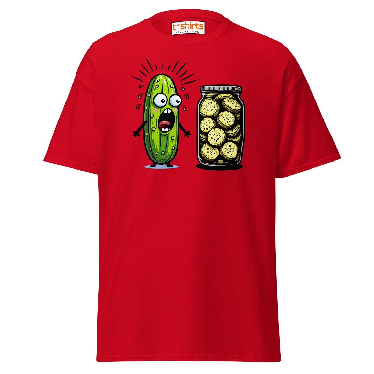 Funny Pickle Cucumber T-Shirt – Cartoon Humor Tee - Red - T-Shirts Online