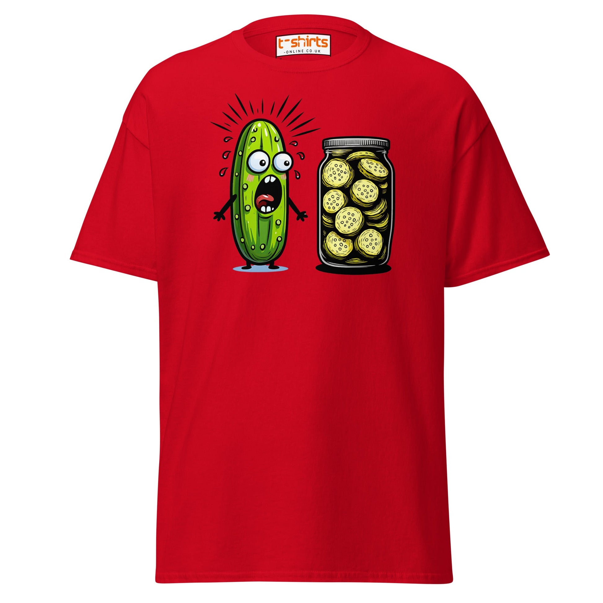 Funny Pickle Cucumber T-Shirt – Cartoon Humor Tee - Red - T-Shirts Online