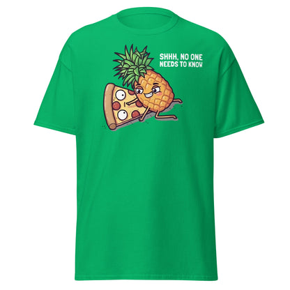 Funny Pineapple on Pizza T-Shirt | Shhh No One Needs To Know - Irish Green - T-Shirts Online