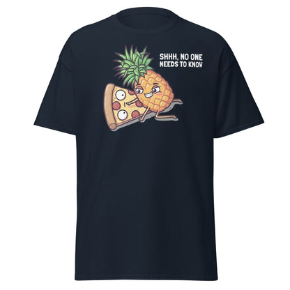 Funny Pineapple on Pizza T-Shirt | Shhh No One Needs To Know - Navy - T-Shirts Online