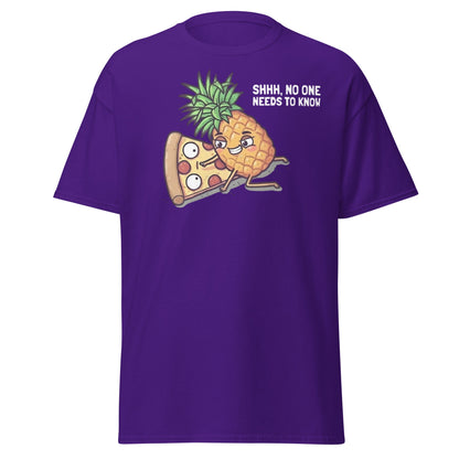 Funny Pineapple on Pizza T-Shirt | Shhh No One Needs To Know - Purple - T-Shirts Online