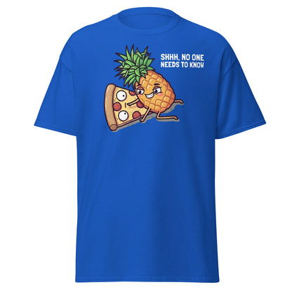 Funny Pineapple on Pizza T-Shirt | Shhh No One Needs To Know - Royal - T-Shirts Online