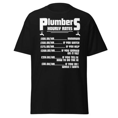 Funny Plumber Hourly Rates T-Shirt | Trade Humor Tee - Black - T-Shirts Online