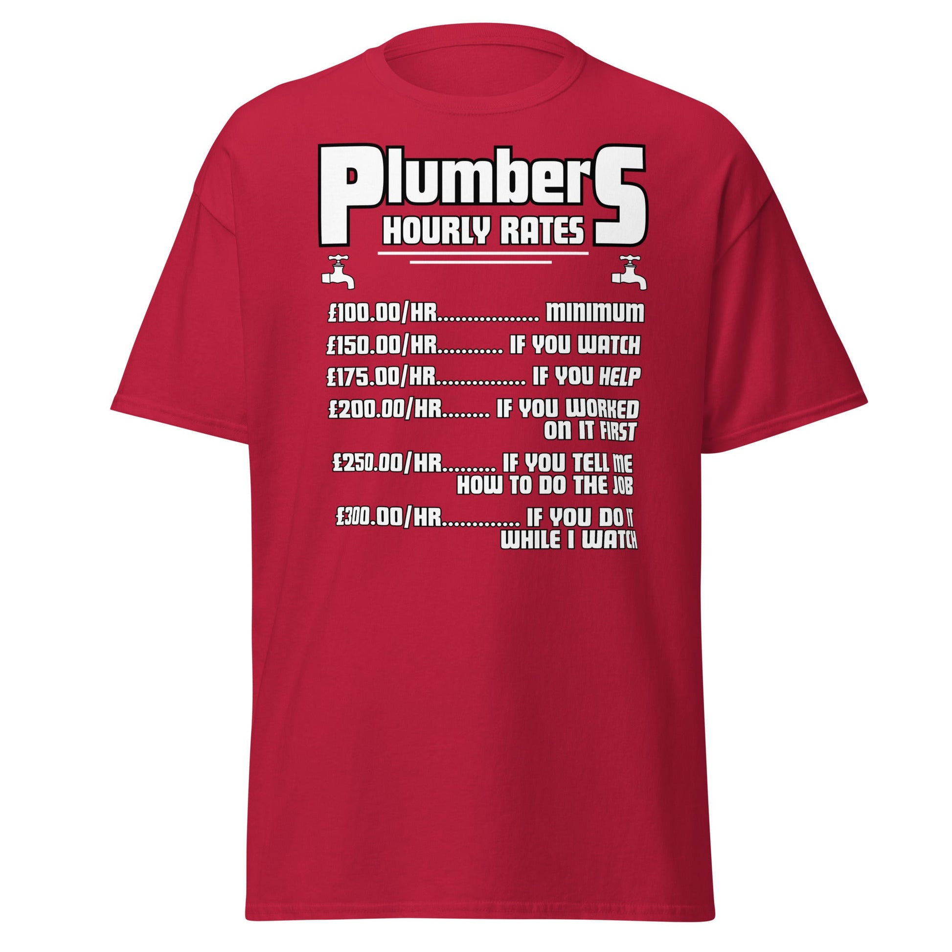 Funny Plumber Hourly Rates T-Shirt | Trade Humor Tee - Cardinal - T-Shirts Online