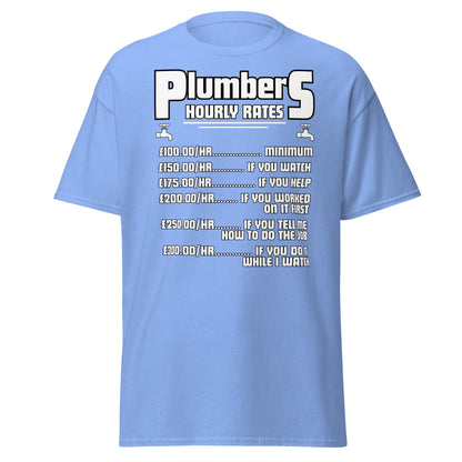 Funny Plumber Hourly Rates T-Shirt | Trade Humor Tee - Carolina Blue - T-Shirts Online