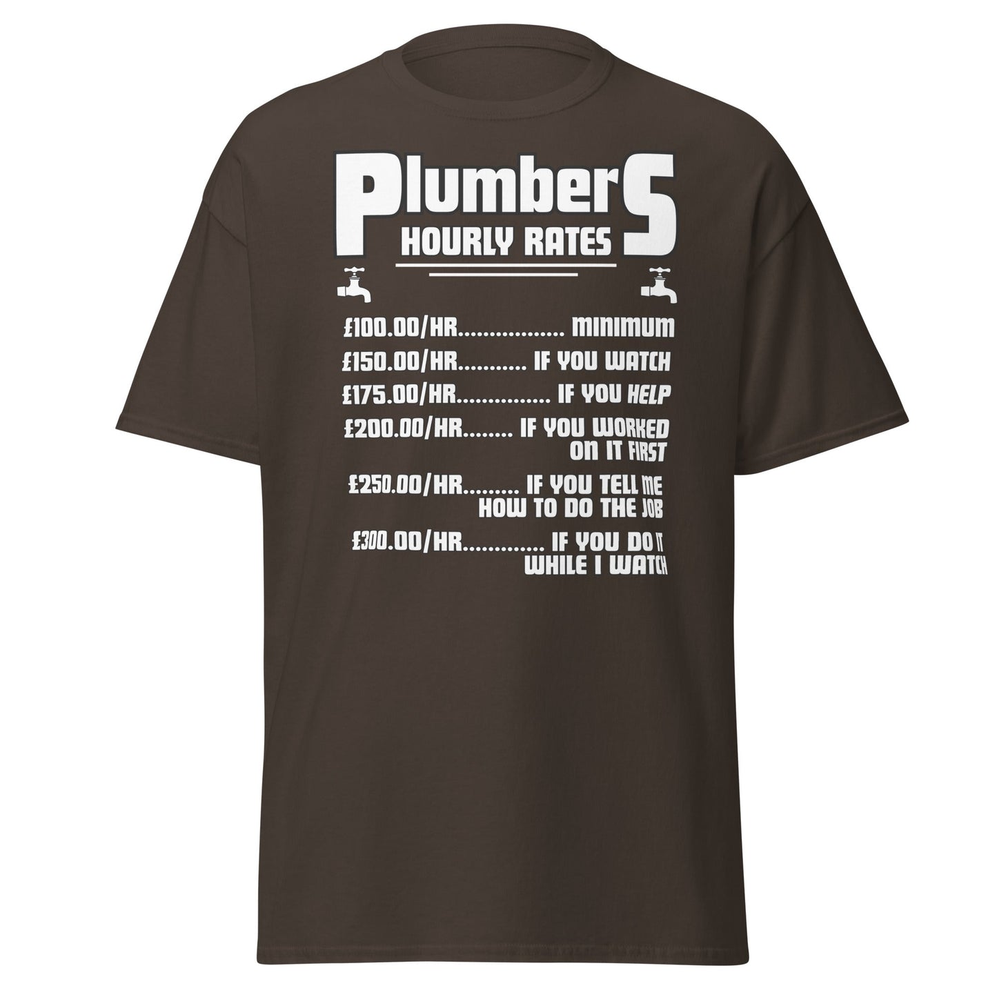 Funny Plumber Hourly Rates T-Shirt | Trade Humor Tee - Dark Chocolate - T-Shirts Online