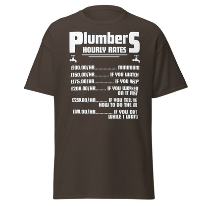 Funny Plumber Hourly Rates T-Shirt | Trade Humor Tee - Dark Chocolate - T-Shirts Online