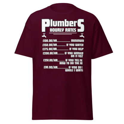 Funny Plumber Hourly Rates T-Shirt | Trade Humor Tee - Maroon - T-Shirts Online